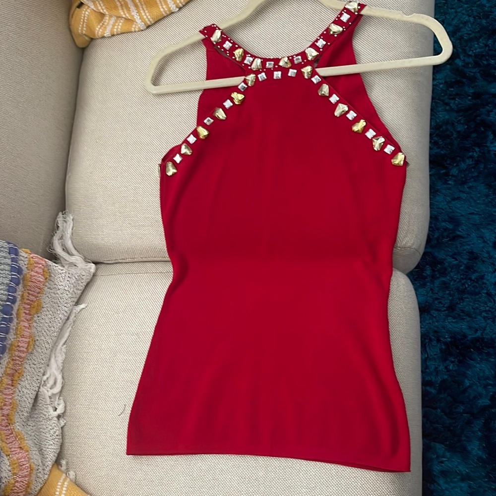 Boston Proper Red Embellished Halter Top